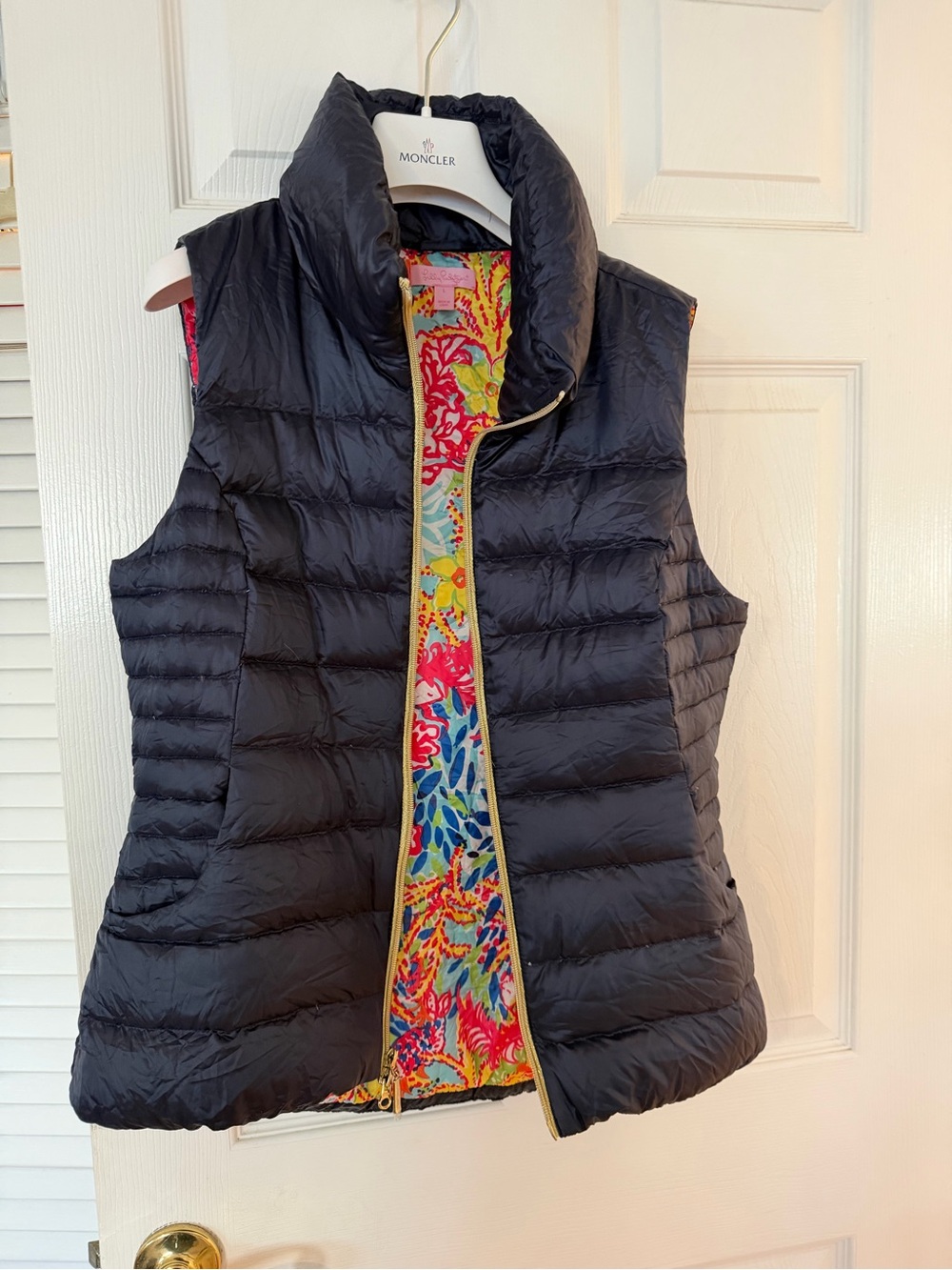 Lilly Pulitzer Navy Down Vest With Vibrant Lining